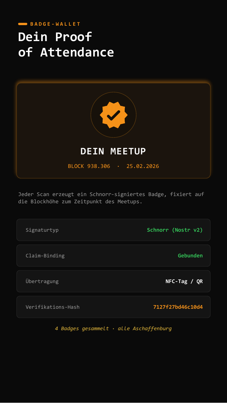Badge-Detail mit Blockhöhe und Verifikationshash