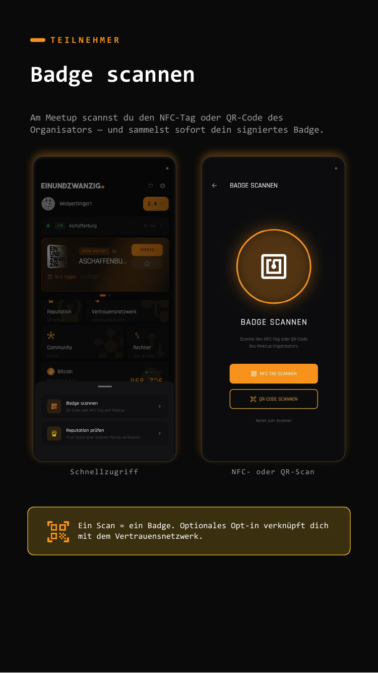 Badge über NFC oder QR scannen