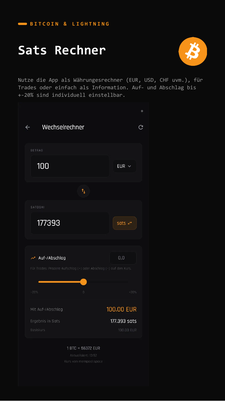 Sats Rechner der 21Meetup App